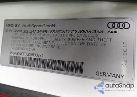 2019 Audi Rs 5 2.9T from USA, damaged, VIN WUABWCF50KA900974